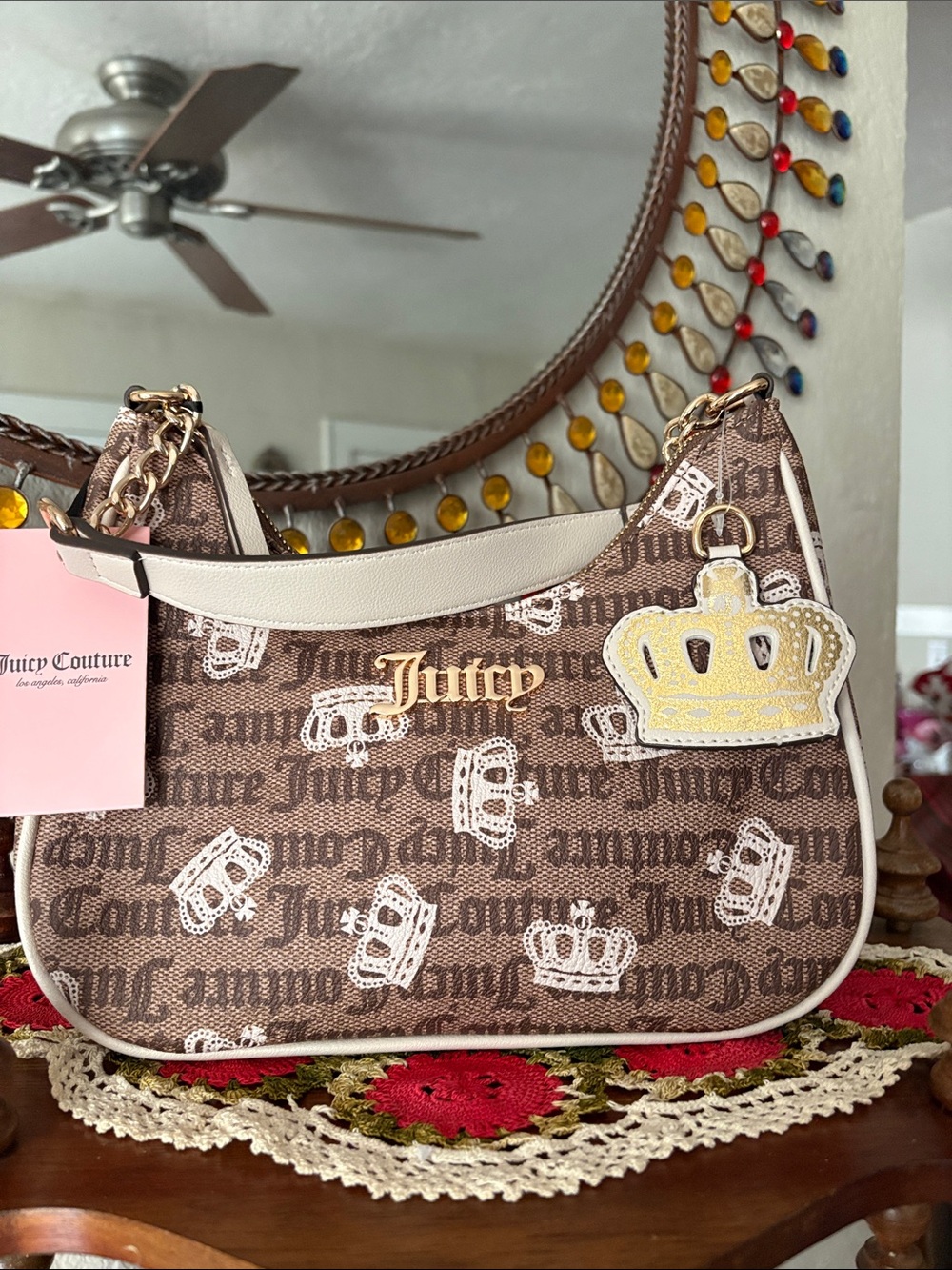 NWT Juicy Couture Chestnut Chino w/ White Crown Imprinted Shoulder Bag